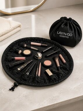 NWT Lay N Go Cosmo Plus Black Washable Makeup Bag Drawstring